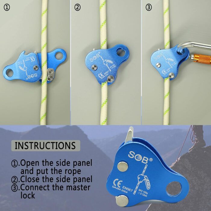 SOB Climbing Fall Protection Belay Device Ascender Protect Aluminum Magnesium Alloy Climbing Ascent Rope Grip Clamp for Mountaineering Rock Climbing Downhill Operations and Rescue - Image 5