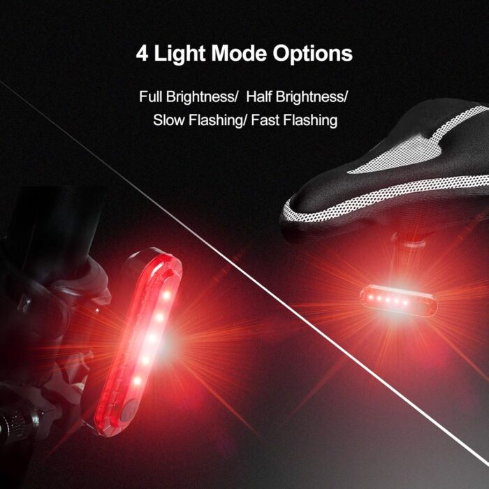 Ascher USB Rechargeable LED Bike Tail Lights 2 Pack, Bright Bicycle Cycling Rear Light, 4 Light Mode Options Safety Bike Light for Adults Kids Men Women Road Mountain(2 USB Cables Included) - Image 4