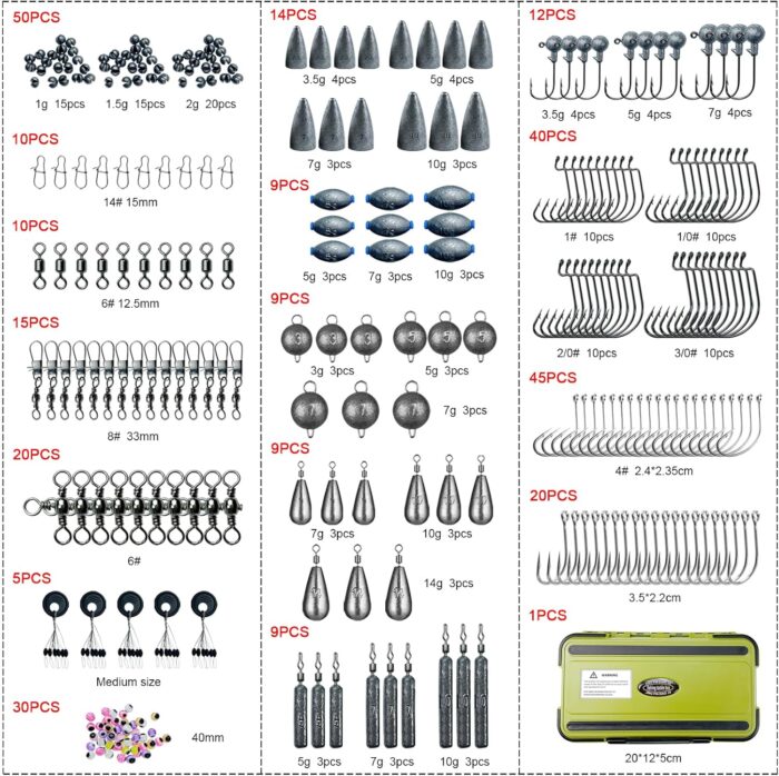 306pc Fishing Lure Accessories Kit - Including Hooks, Sinkers, Bobbers, Jigs, Beads, Swivels & Snaps - Tackle Box - Image 2