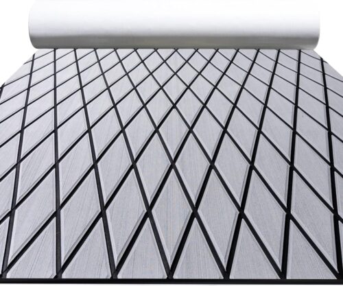 FOCEAN Boat Flooring EVA Foam Boat Decking Marine Mat Non-Slip Self-Adhesive Flooring Sheet for Motorboat Kayak Surfboard Garden Floor Swimming Pools, 94.5''x 15.7'', Grey with Black Lines