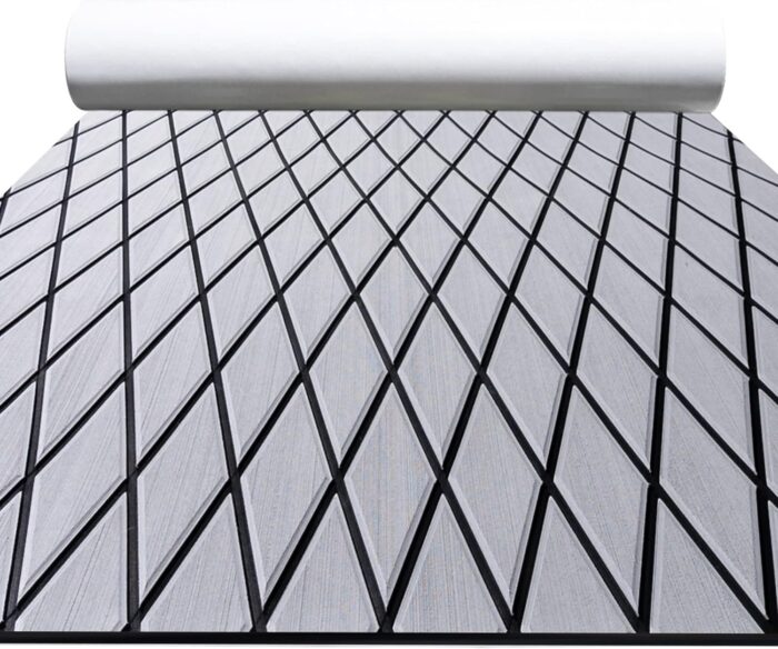 FOCEAN Boat Flooring EVA Foam Boat Decking Marine Mat Non-Slip Self-Adhesive Flooring Sheet for Motorboat Kayak Surfboard Garden Floor Swimming Pools, 94.5''x 15.7'', Grey with Black Lines