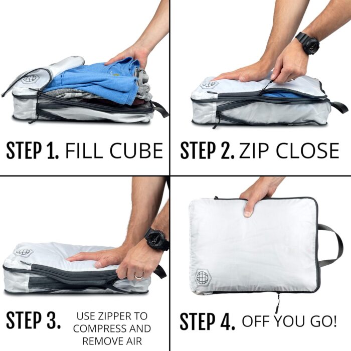 Large Compression Packing Cubes 6 Piece Set for Travel with Lightweight Laundry Bag for Carry-On Suitcase by TRIPPED Travel Gear (White) - Image 3