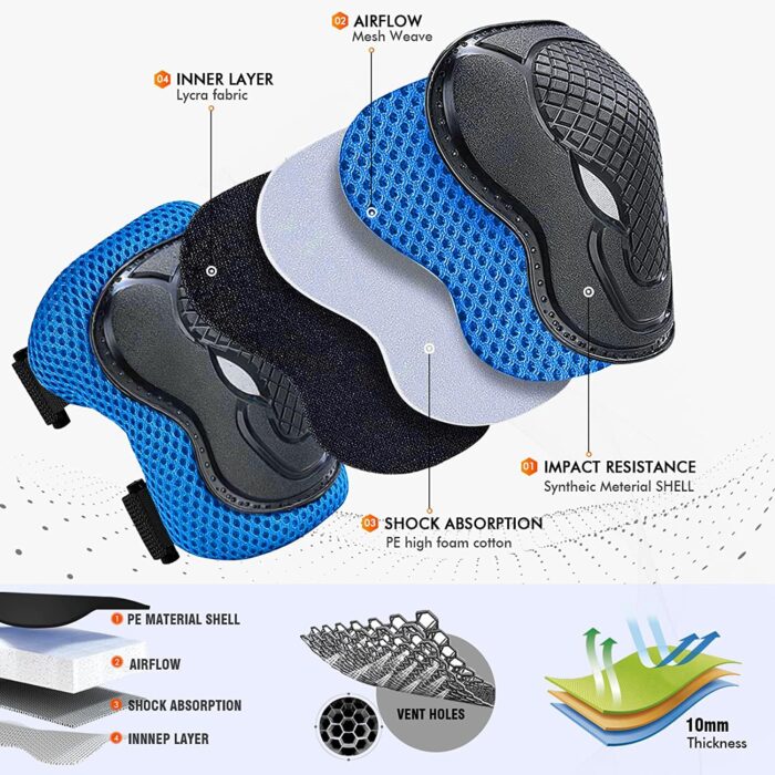 GEQID Kids Knee Pads and Elbow Pads Wrist Pad for Roller Skating Skate Protective Gear Rollerblade Bicycle Boys Youth 4-12 Years Old (Blue) - Image 2
