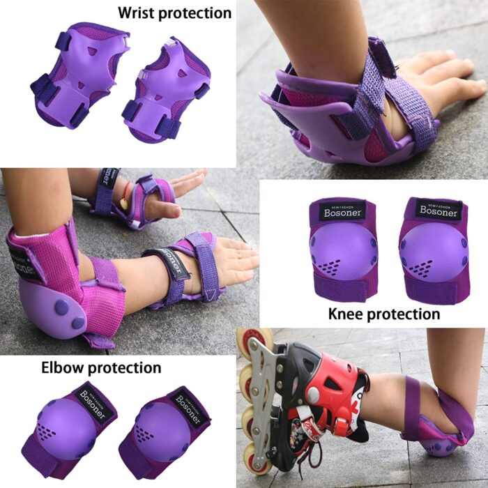 BOSONER Kids/Youth Knee Pads Elbow Pads Wrist Guards Set for 3-15 Years, Child Protective Gear Set for Roller Skates, Cycling, BMX Bike, Skateboard, Inline Skating, Scooter Riding Sports… - Image 3