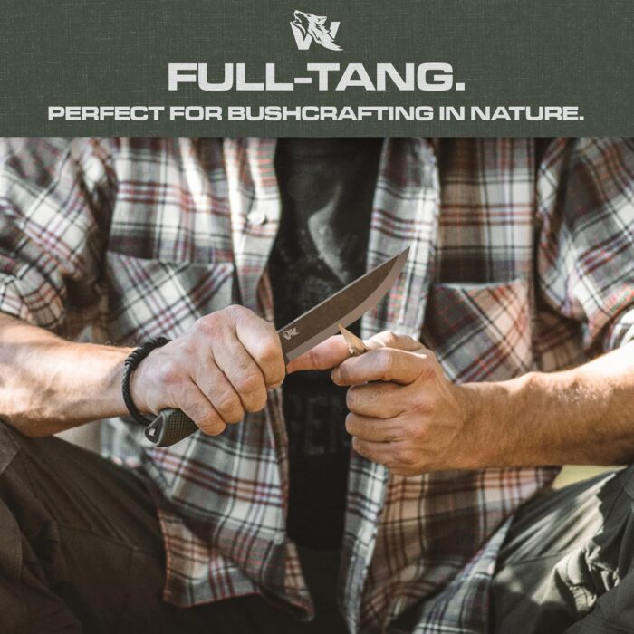 W-SCANDI Full Tang Survival Knife with Sheath - Stylish Tactical Fixed Blade - Made of D2 Steel - Bushcraft and Camping Knife Survival - Perfect EDC Hunting Knife with TPE Handle - Image 4