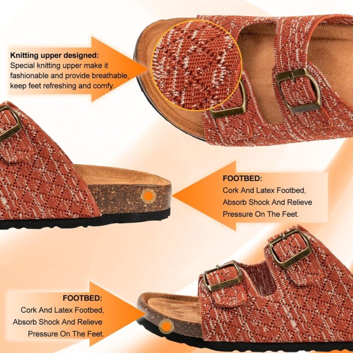 Women's Comfy Arch Support Cork Footbed Adjustable Knitting Straps Indoor and Outdoor Slides Sandals - Image 4