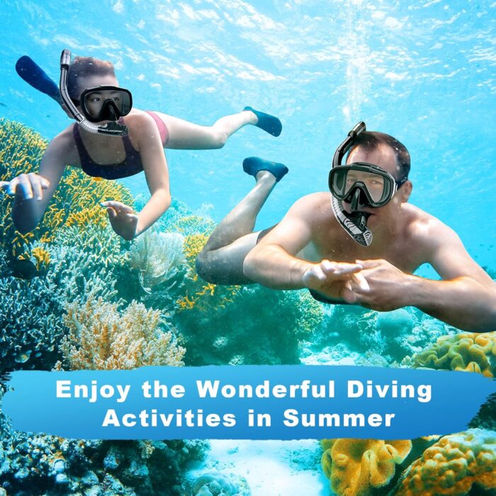 Snorkel Set, Zipoute Snorkel Dry Top Snorkeling Gear for Adults, Panoramic Anti-Leak and Anti-Fog Tempered Glass Lens, Adults Adjustable Snorkeling Set, Scuba Diving Swimming Training Snorkel Kit - Image 6