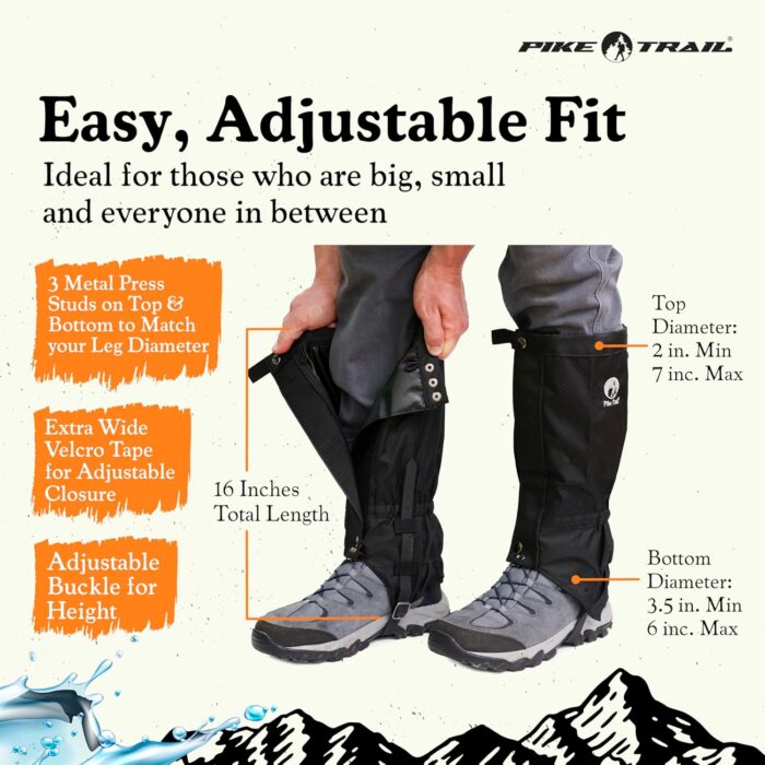 Pike Trail Adjustable Leg Gaiters - Lightweight, Waterproof - Leg Guards for Men & Women - Hiking Essentials Ideal for Hunting, Trekking & Fishing - 1 Pair - Image 3