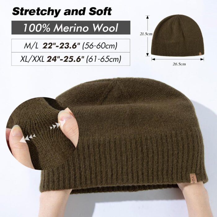 TOP-EX Oversized L/XL/XXL 100% Merino Wool Beanie Fleece Lined Cuffed Watch Fisherman Cap - Image 3