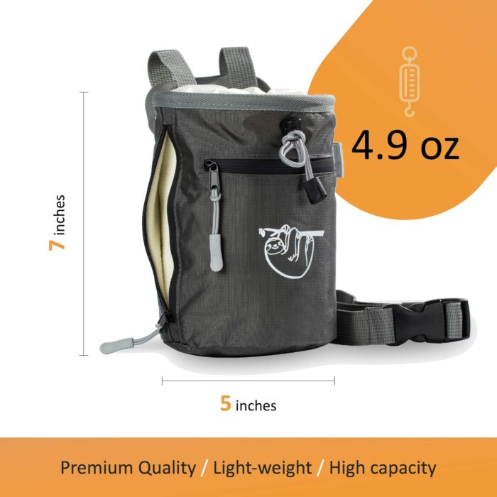 Chalk Bag for Rock Climbing, Climbing Chalk Bag for Bouldering with 2 Large Zipper Storage Pockets, Premium Gym Chalk Bag for Weightlifting, Great Gift and Rock Climbing Gear - Image 6