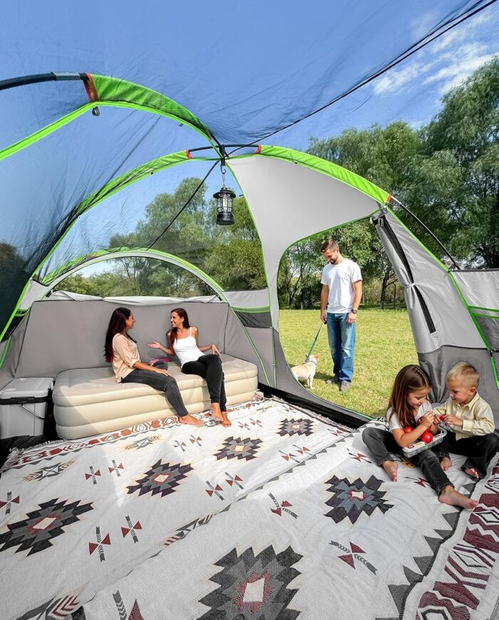 8 Person Larger Extended Dome Camping Tent with 3 Rooms, Waterproof Semi-Freestanding Family Outdoor Tent with Spacious Interior and Mesh Windows - Image 8