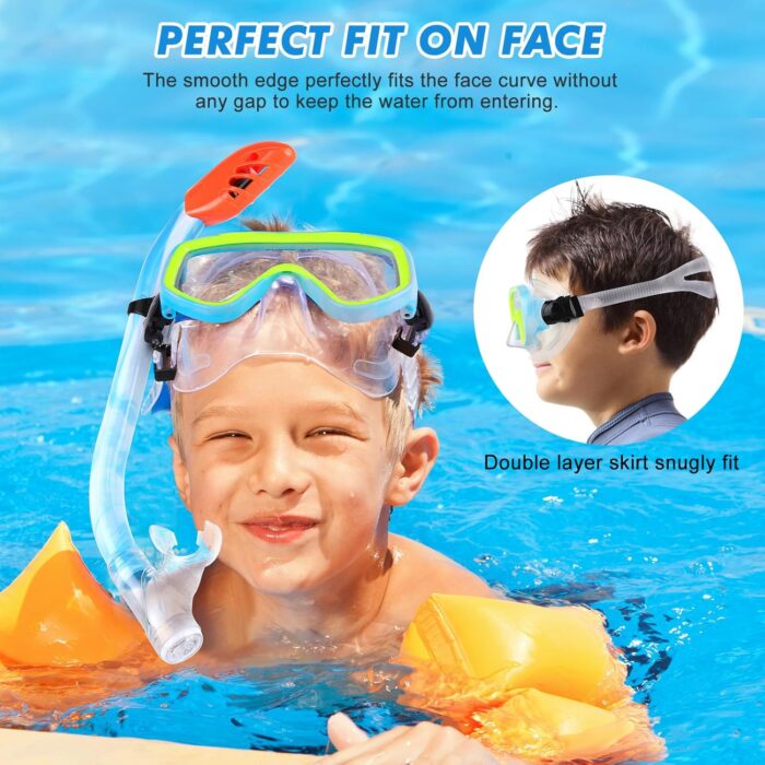 Kids Snorkel Set, Children Anti-Fog Diving Mask Swimming Goggles Dry Top Snorkel Equipment Snorkeling Packages Swimming Gear for Youth Boys Girls Age 5-10 - Image 5