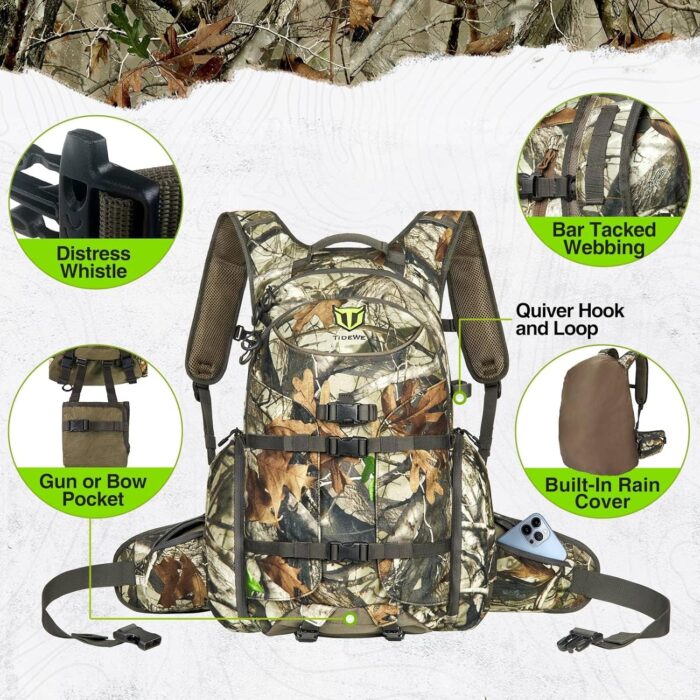 TIDEWE Hunting Backpack, Waterproof Camo Hunting Pack with Rain Cover, Long-Lasting Large Capacity Hunting Day Pack for Rifle Bow Gun (Next Camo G2) - Image 2