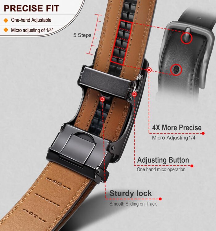 BULLIANT Men's Ratchet Belt 2 Pack-Click Leather Belt Adjustable for Men Gift 1 3/8-Cut for Perfect Fit - Image 3
