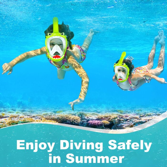 Full Face Snorkel Mask for Kids, Kids Snorkeling Set 180 Degree Panoramic View, Safe Anti-Leak Anti-Fog, Foldable Dry Top Snorkeling Gear for Kids Adult - Image 6