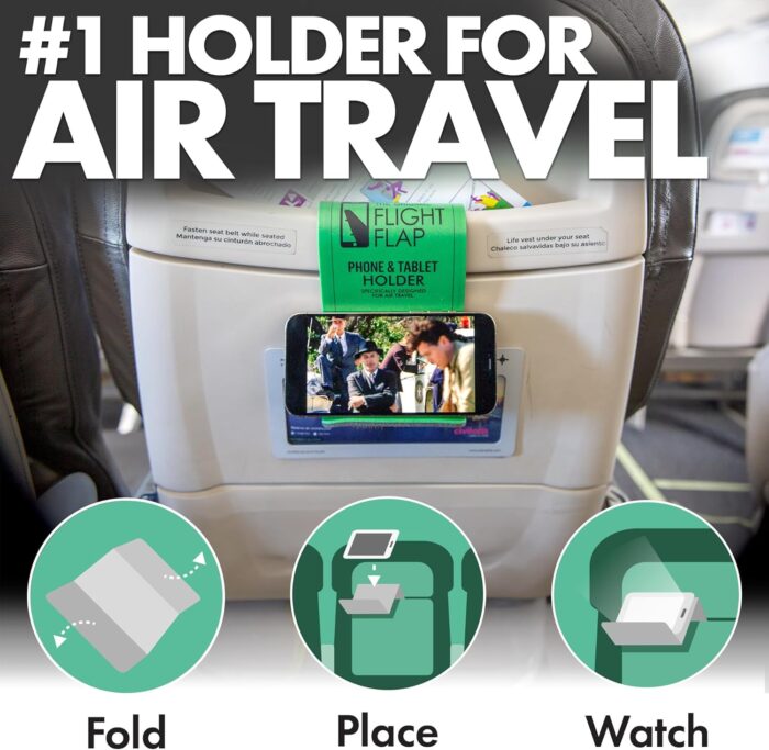 Airplane Phone Holder, Flexible Cell Phone Holder, Folding Cellphone Stand for Desk, Bed, Office, Treadmill - Airplane Accessories Long Flight Travel - Plane Essentials (Original Green) - Image 2