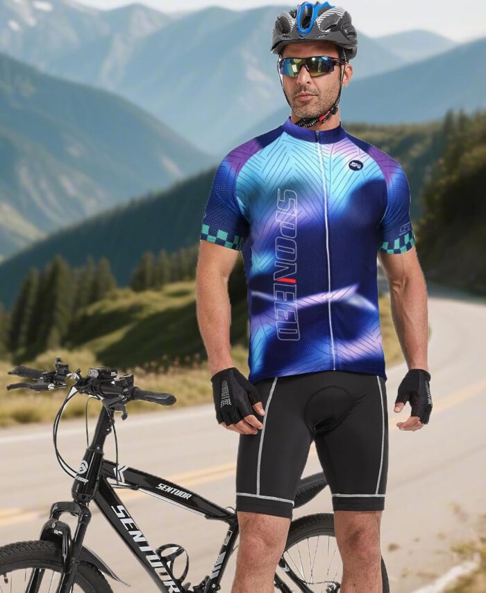 sponeed Men's Cycling Jerseys Tops Biking Shirts Short Sleeve Bike Clothing Full Zipper Bicycle Jacket with Pockets - Image 2