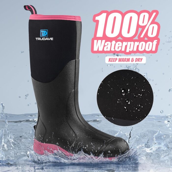Rubber Boots for Women with Steel Shank, Waterproof Insulated Mud Rain Boots, 6mm Neoprene Anti-slip Outdoor Work Boots, Size 6-11 - Image 2