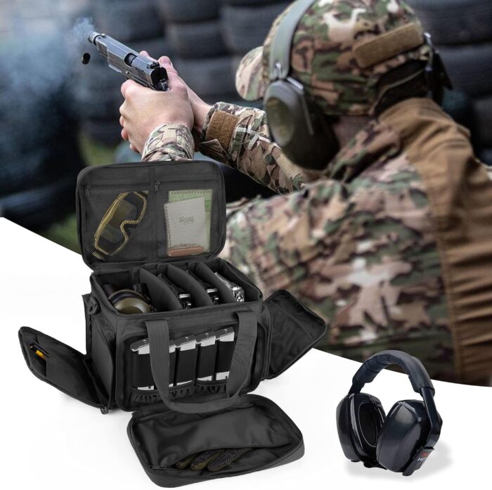 DSLEAF Tactical Gun Range Bag for 4 Handguns, Pistol Shooting Range Bag with 6X Magazine Slots and Extra Pockets for Ammo and Essentials - Image 8