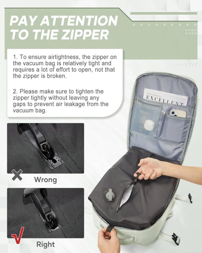 suwasp Vacuum Compression Backpack, 45L Expandable Travel Backpack with Electric Vacpack Pump, Travel Vacuum Bags with Shoe Compartment/17inch Laptop Compartment/USB Port, Mintgreen - Image 5