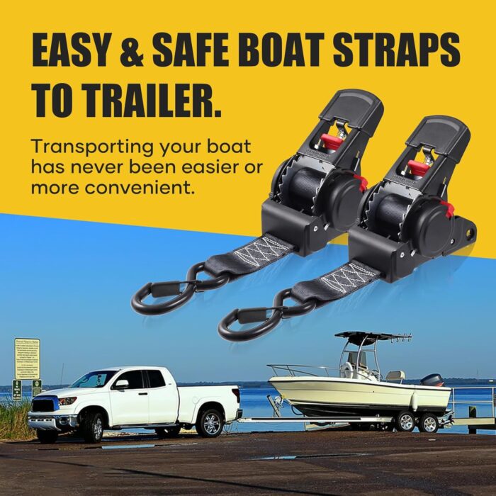 Ayaport Retractable Ratchet Straps 2 inch x 6ft Boat Transom Tie Down Straps to Trailer - 3300lbs Break Strength, Heavy Duty Bolt-on Trailer Straps for Boat, Jet Ski, Motorcycles, ATV - Image 6