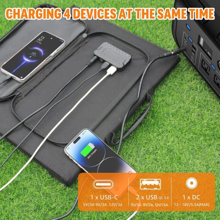 100W Portable Solar Panel for Power Station Generator, iPhone, Galaxy, Tablets, Foldable Solar Charger with USB QC 3.0/USB C/18V DC, IPX4 Waterproof Solar Panels for Camping Outdoor Van RV Trip - Image 4