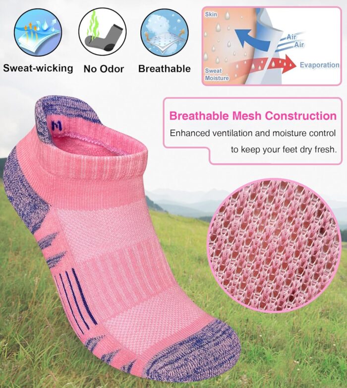 Womens Ankle Anti-blister Thick Cushioned Wicking Odor Resist Athletic Running Socks 5 Pairs - Image 4