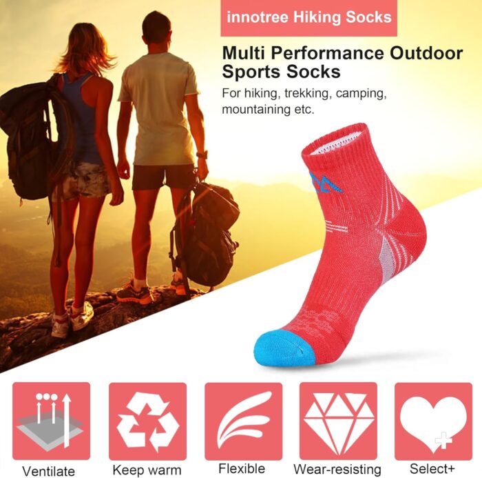 innotree Merino Wool Hiking Socks for Women Quarter Ankle Crew Thermal Cushion Moisture Wicking Socks,5 Pairs - Image 5