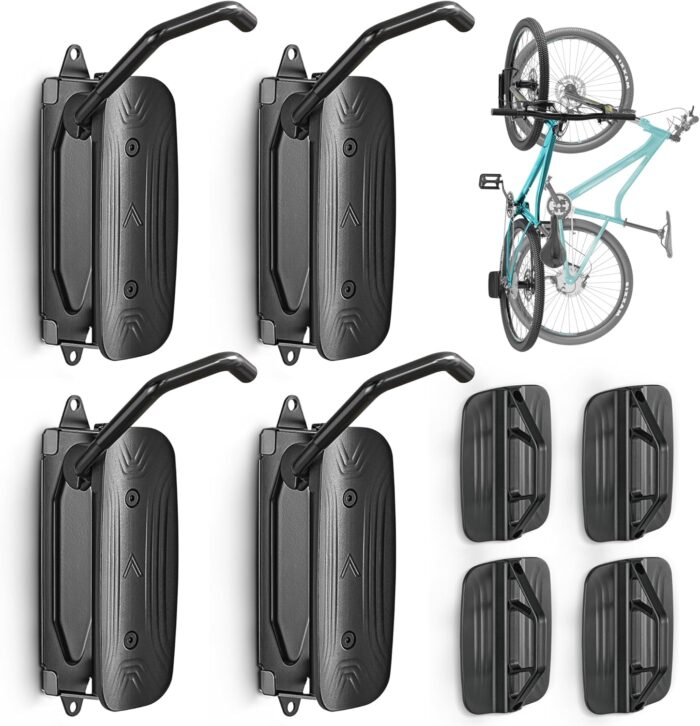 monTEK Swivel Bike Wall Mount, Bike Hangers for Garage, Space-Saving Vertical Bike Rack, Sturdy Bike Storage Rack Holds Up to 66lbs, Easy to Install, 4 Pack - Image 2