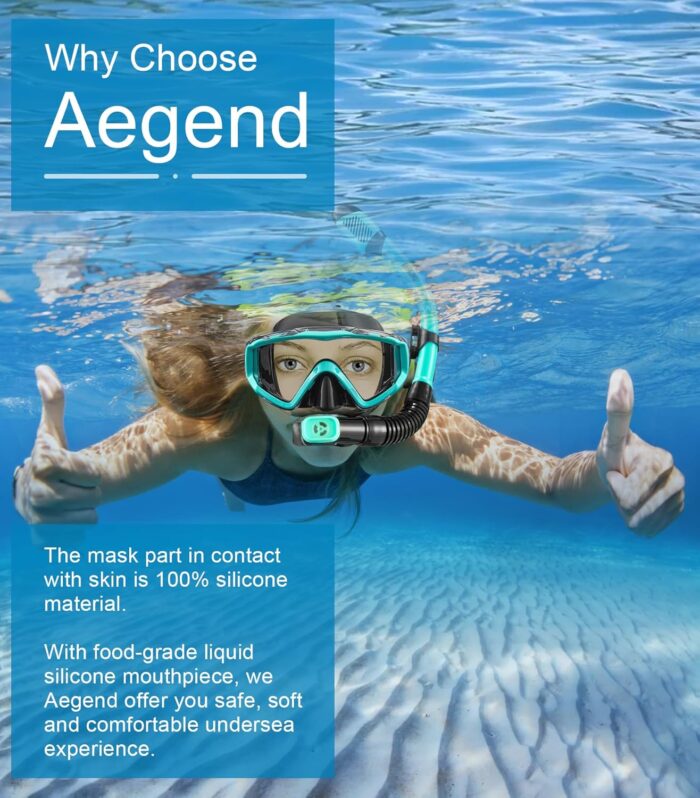 Aegend Snorkeling Gear for Adults, Dry Snorkel Set Panoramic View Enhanced Anti-Leak and Anti-Fog Technology, Adjustable Strap for Snorkeling Scuba Diving Swimming with Mesh Bag - Image 5