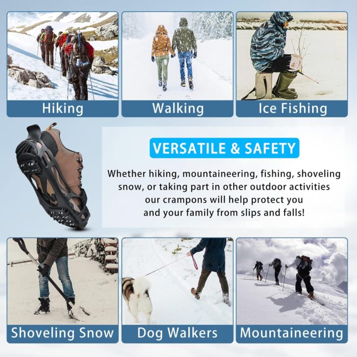 Ice Cleats Crampons Anti Slip Shoe Spikes for Snow Ice Cleats for Shoes and Boots Men Women Winter Walking Non-Slip 24 Studs Stretch Rubber Footwear - Image 6