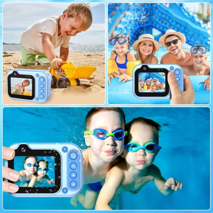 Kids Waterproof Camera, 3M/10FT Underwater Camera for Kids 1080P HD 10X Digital Camera with 2.4" IPS Screen, Children Action Camera for Boys Girls with 32GB Card, Pool Toys for Kids- Blue - Image 7