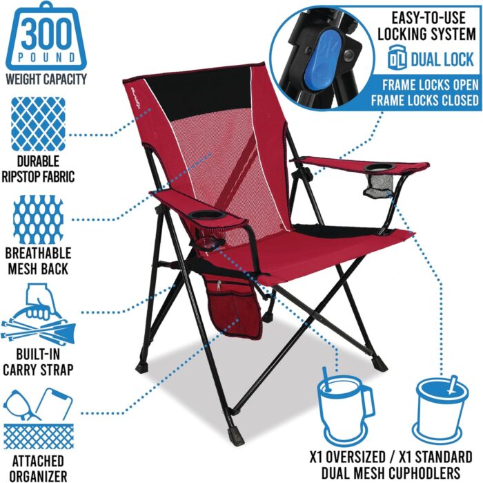 Kijaro Dual Lock Portable Camping Chairs - Enjoy the Outdoors with a Versatile Folding Chair for Sports, Lawn - Dual Lock Feature Locks Position – Hanami Pink - Image 4