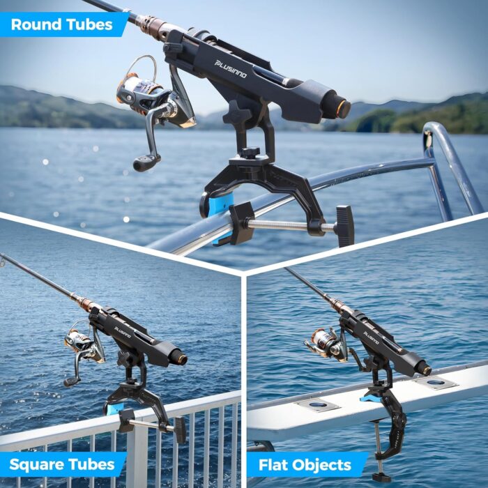 PLUSINNO 1/2/4 Pack Fishing Rod Holders for Boat, Fishing Rod Holder with Enlarge Clamp, Innovative Dual-V Shaped Design, Fit Round/Square Tube Boat Fishing, Fishing Gear, Fishing Gifts for Men - Image 3
