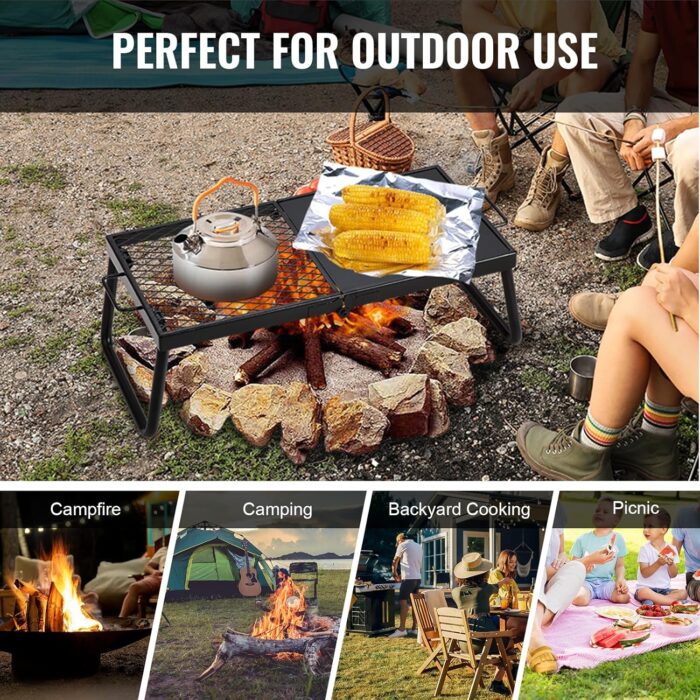 VEVOR Folding Campfire Grill, Heavy Duty Steel Mesh Grate, 22.4" Portable Camping Grates Over Fire Pit, Camp Fire Cooking Equipment with Legs Carrying Bag, Grilling Rack for Outdoor Open Flame Cooking - Image 6