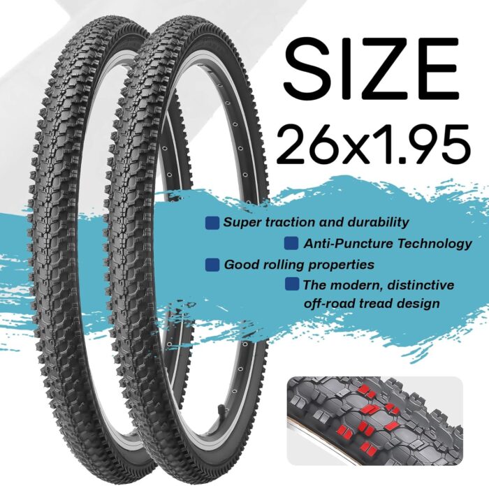 Hycline 2-Pack Mountain Bike Tires Set: 20/24/26/27.5-inch Folding Replacement Puncture-Resistant Bicycle Tires and Pair 20/24/26/27.5-inch Inner Tubes with Tire Levers for MTB Off-Road Bike - Image 3