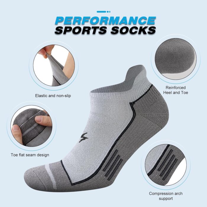 Mens Ankle Running Socks, Athletic Cushioned Low Cut Moisture Wicking Cotton Short Sports Socks, 6 Pairs - Image 6