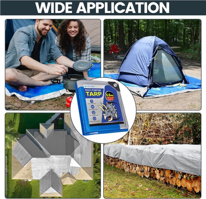 TICONN Heavy Duty Tarp Cover, Extra Thick Tarps Waterproof Tear and Rip Proof UV Resistant Tarpaulin with Reinforced Grommets and Edges (5.5 Mil, 6'x8') - Image 7