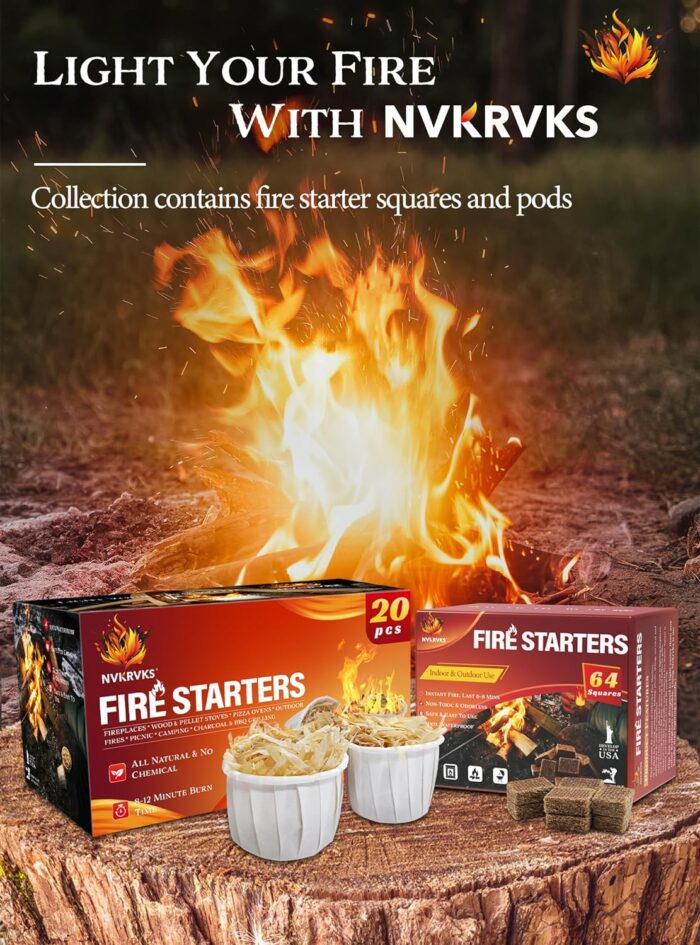 Fire Starter, Easy-Burning Fire Starter Squares for Wood Stoves, Campfires, Grill Pit and Fireplace, Natural & Waterproof BBQ Fire Starters, 64 Mini Square - Image 9