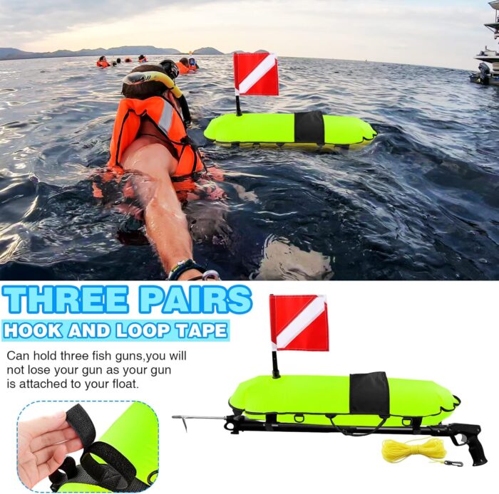 Spearfishing Buoy, Hi-Visibility Inflatable Torpedo Buoy Float Signal Floater Ball with Dive Safety Flag and 82ft Ropes for Scuba Diving, Freediving, Snorkeling, Swimming - Image 5