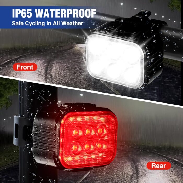 WORKPRO Bike Lights Set [8+13 Modes], Rechargeable Bicycle Light Set Ultra Bright, IP65 Waterproof Bike Lights for Night Riding, 1200mAh Bike Headlight and Tail Light Reflectors - Image 5