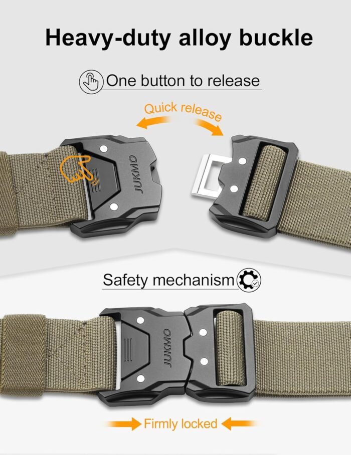 JUKMO Quick Release Tactical Belt, Military Work 1.5" Nylon Web Hiking Belt with Heavy Duty Seatbelt Buckle - Image 2