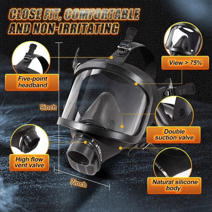 HANUU Gas Masks Survival Nuclear and Chemical, Gas Mask Military Tactical Respirator, Full Face Respirator Mask with 40mm Activated Carbon Filter for Dust, Vapors, Chemicals - Image 3