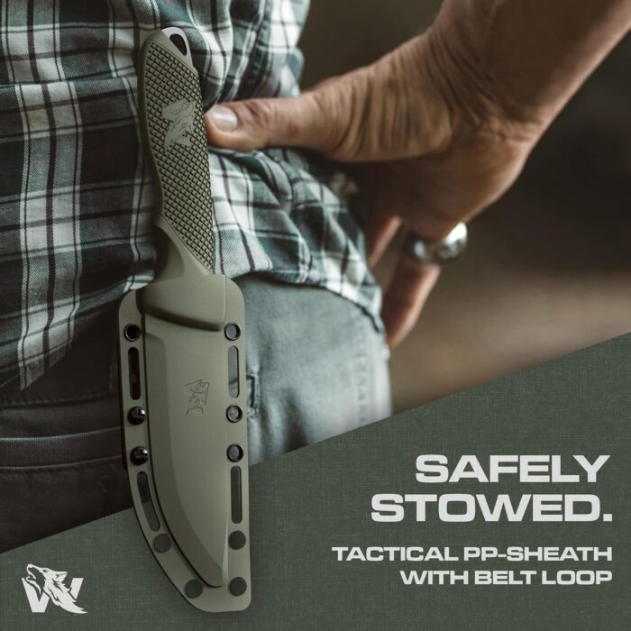W-SCANDI Full Tang Survival Knife with Sheath - Stylish Tactical Fixed Blade - Made of D2 Steel - Bushcraft and Camping Knife Survival - Perfect EDC Hunting Knife with TPE Handle - Image 3