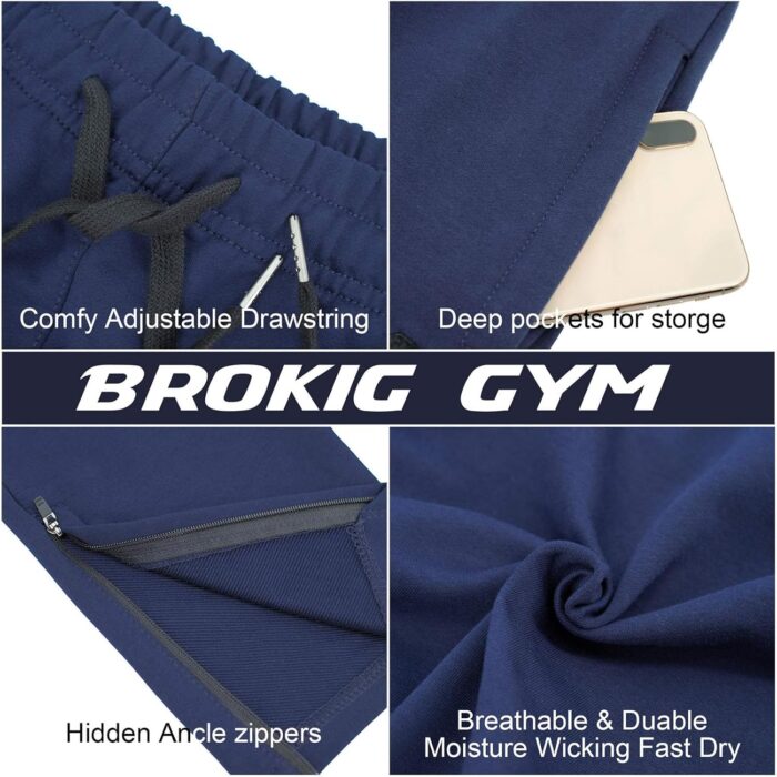 BROKIG Mens Zip Joggers Pants - Casual Gym Workout Track Pants Comfortable Slim Fit Tapered Sweatpants with Pockets - Image 6