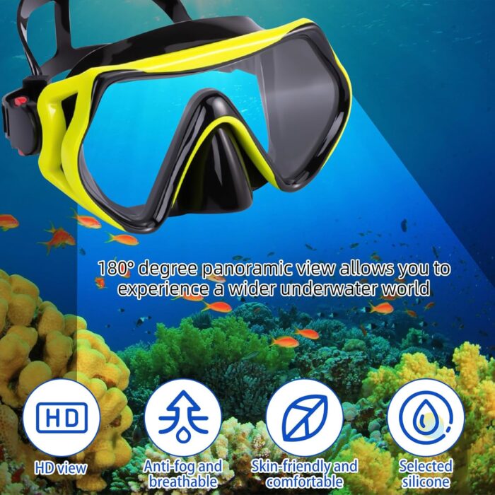 Diving Snorkle, Mask Set Adult,Anti-Fog Panoramic View Mask Scuba Gear,Goggles Swimming Adult for Snorkeling Scuba Diving Swimming Travel Size - Image 2