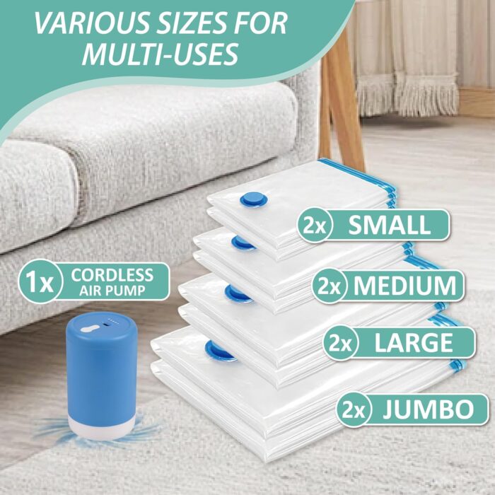 Travel Vacuum Bags with Electric Pump, 8 Pack Vacuum Travel Bags for Luggage and Suitcase, Vacuum Seal Space Saver Compression for Clothes Clothing - Image 4