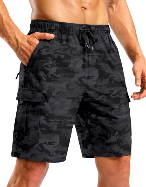 Pudolla Men's Hiking Cargo Shorts with 5 Pockets Lightweight 9" Outdoor Work Casual Shorts for Men Travel Fishing