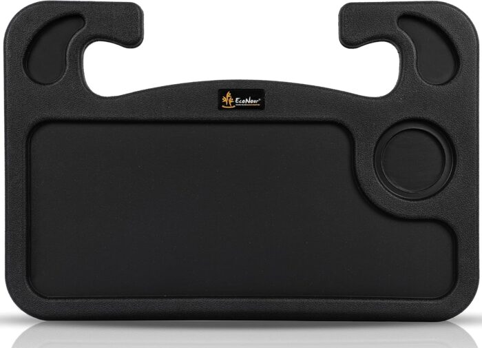 EcoNour 2 in 1 Car Steering Wheel Desk, Tray for Laptop Car Mount with Pen Holder| Food Tray for Eating with Drinks Holder | Multipurpose Travel Car Accessories