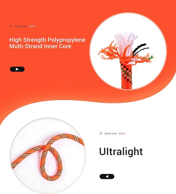 Nice C Climbing Rope, Rescue Rope, Construction Rope, Rock Climbing Rope, Static 10mm 32ft/64ft/96ft/160ft/230ft/500ft/985ft/1000ft with Carry Bag (Orange, 50M(160ft)) - Image 9